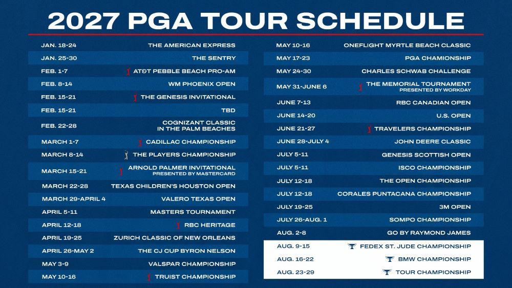 US PGA Tour plooide kalender 2027 uit