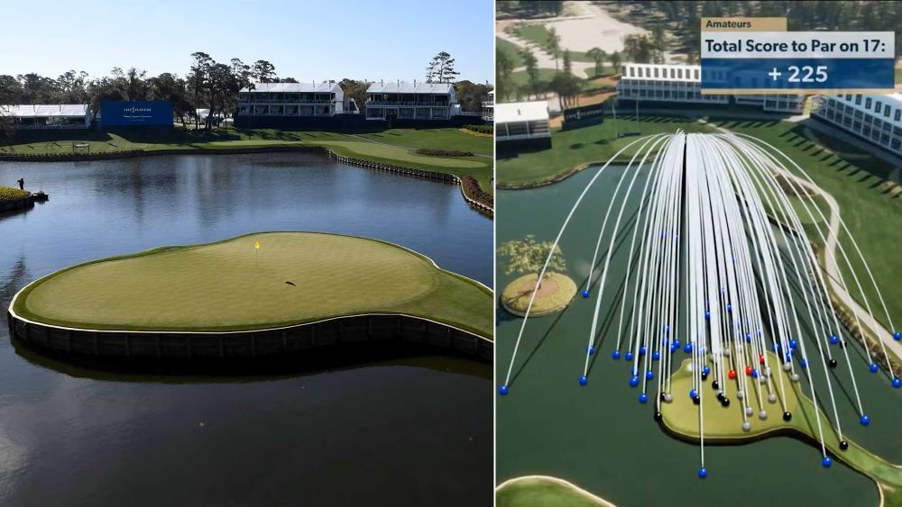 Amateurs op 17de hole van TPC Sawgrass